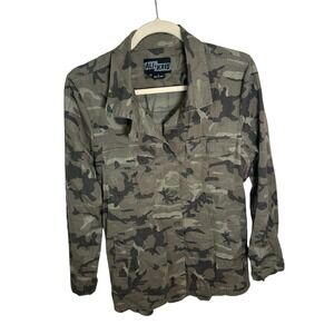 Ali & Kris Womens Large Green Camo Button Up 4-Pocket Shirt Long Sleeve